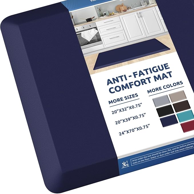 KitchenClouds Kitchen Mat Cushioned Anti Fatigue Rug 24"x70" Water Resistant, Non Slip, Standing and Comfort Desk/Floor Mats for House Sink Office (Blue)