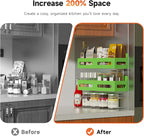 Sevenblue 4 Pack Strong Magnetic Spice Rack for Refrigerator, Multipurpose Magnetic Shelf for Fridge with 4 Hooks for kitchen and Bathroom Organization, Green