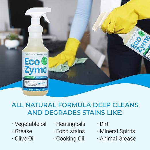 KINZUA ENVIRONMENTAL Eco-Zyme, Enzyme Cleaner Concentrate with Professional Strength, Multipurpose Cleaner Concentrate & Kitchen Degreaser Spray for Floor, Carpet, Concrete, Walls & More, 32 fl oz