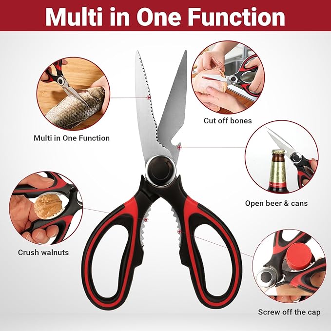 Kitchen Shears Set of 2, Heavy Duty Kitchen Scissors Seafood Scissors, Stainless Steel Sharp Food Cooking Scissors for Meat, Bones, Fish, Poultry, Vegetables, Chicken, Dishwasher Safe