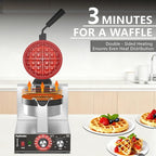 Belgian Waffle Maker, 110V Industrial Waffle Maker w/Non-Stick Coating and Adjustable Temperature (122-572°F), 1200W Rotary Commercial Waffle Machine w/Timer, Restaurants and Food Trucks