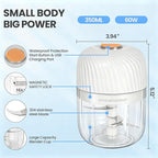 Electric Garlic Chopper, Portable Veggie Chopper, 350ML Garlic Grinder Masher Onion Grinder, Blender to Vegetable, Cordless Food Processor for Ginger, Chili, Fruit, Meat, Spices, Beans-New