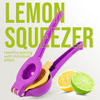 Zulay Kitchen Metal 2-in-1 Lemon Squeezer - Sturdy Max Extraction Hand Juicer Lemon Squeezer Gets Every Last Drop - Easy to Clean Manual Citrus Juicer - Easy-Use Lemon Juicer Squeezer - Purple/Yellow