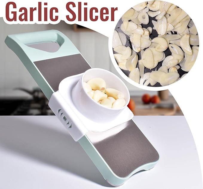 NACOLUS Multi-Purpose Mandoline Slicer for Kitchen with Slide-On Hand Guard - Vegetable Chopper, Potato/Onion/Garlic Slicer, Kitchen Grater(Multi-Color) (Seafoam green, 5-in-1)