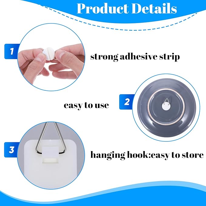 Grevosea 12 Pcs Wall Plate Hangers, Adhesive Picture Hangers Frame Hangers Without Nails Picture Hanging Hooks Plate Holders for Displaying Decorative Plates and Wall Art (Round, Square)