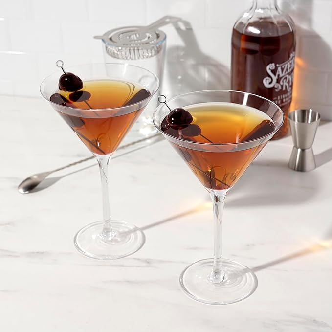 True Manhattan Martini Glass, Crystal Cocktail Coupes, Clear Glass, Cocktail glass set, Dishwasher Safe, Holds 12 oz., Set of 4