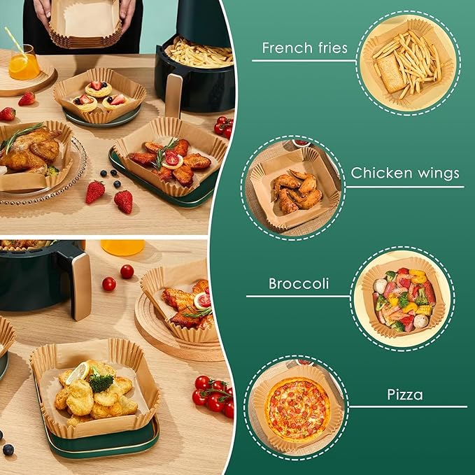 505 PCS Air Fryer Liners Disposable, 8-inch Square Parchment Paper Liners, Heavy-Duty Air Fryer Liners for 5-8 QT Basket, Non-Stick & Oil-Proof Parchment Paper for Microwave