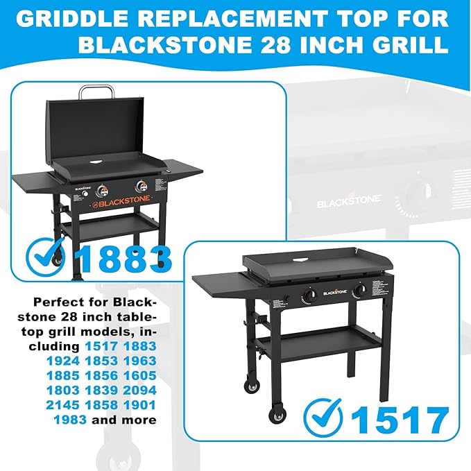 Flat Top Griddle for Blackstone 28 Inch Grill Powder Coated Steel Griddle Replacement Top with Rear Grease System for Blackstone 1517 1883 1924 1853 1963 1885 1856 1605 1803