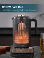 INTASTING Electric Tea Kettle, Electric Kettle with Tea Infuser, ±1℉ Knob Temperature Control, BPA-Free Glass, 1200W Fast Heating, Easy to Clean, 1 Liter (Wood)