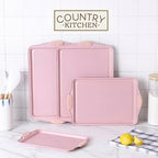 Country Kitchen Nonstick Stackable Bakeware Set - Heavy Duty, Durable, Easy Release Baking Set, Pink, 4 Pcs