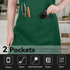 NLUS 2 Pack Kitchen Aprons with 2 Pockets for Women Men, Chef Aprons for Baking BBQ Cooking, Green