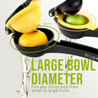 Zulay Kitchen Metal 2-in-1 Lemon Squeezer - Sturdy Max Extraction Hand Juicer Lemon Squeezer Gets Every Last Drop - Easy to Clean Manual Citrus Juicer - Easy-Use Lemon Juicer Squeezer - Black/Yellow