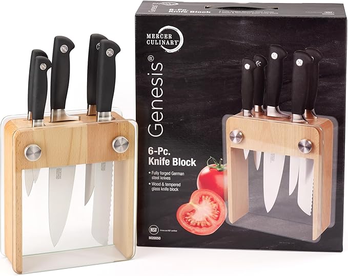 Mercer Culinary M20050 Genesis 6-Piece Wood / Glass Knife Block Set