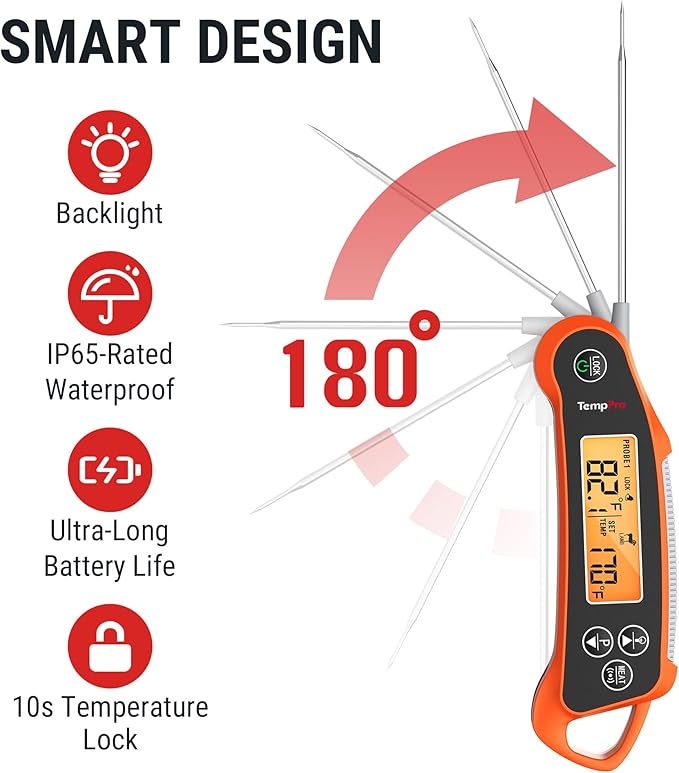 TempPro TP710 Instant Read Thermometer for Cooking, 2-in-1 Meat Thermometer Digital with 2 Probes & 2 Temperature Display, Kitchen Thermometer for Oven, Grilling, Smoker, BBQ (Previously ThermoPro)