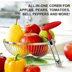 Premium Apple Corer Tool - Ergonomic Non-Slip Handle and Sharp Serrated Blades, Food-Grade Stainless Steel Fruit Core Remover, Kitchen tools for Apples, Pears, Bell Peppers and More, Red