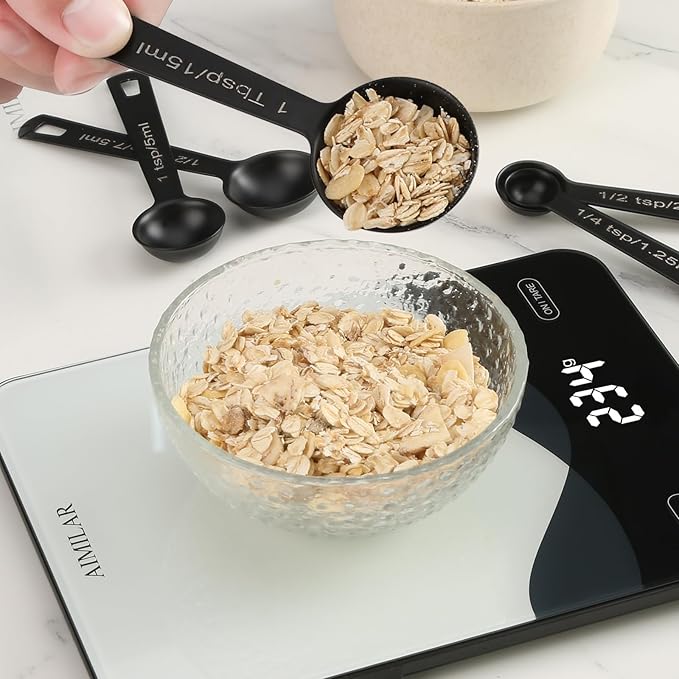 Stainless Steel Measuring Spoons Set of 5, Metal Measuring Cups for Liquid/Food/Kitchen/Baking (Black)