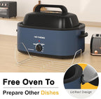 26Qt Turkey Roaster Oven Buffet with Self-Basting Lid, 1450W Electric Roaster Oven with Cool-Touch Handles, with Removable Pan and Rack, Blue