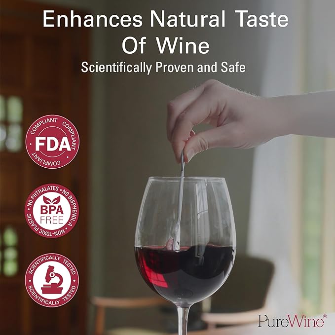 PureWine The Wand Wine Purifier - Red & White Wine Filters for Histamines & Sulfites, Sulfite Remover Sticks, Helps Allergies & Headaches, Gift Accessories for Women & Men - 8 Wands, Silver