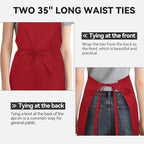 NLUS 2 Pack Kitchen Aprons with 2 Pockets for Women Men, Chef Aprons for Baking BBQ Cooking, Red