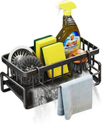 Sponge Holder for Kitchen Sink Sponge Holder,Sponge Caddy for Kitchen Sink Organizer with Auto Drain Tray (Carbon Steel)