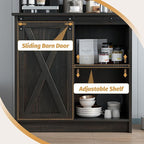 4ever2buy Farmhouse Coffee Bar with Hutch, 31 Inch Buffet Cabinet with Sliding Barn Door, Storage Bar Cabinet with 6 Hooks, Coffee Bar Table with Adjustable Shelves for Living Dining Room, Oak