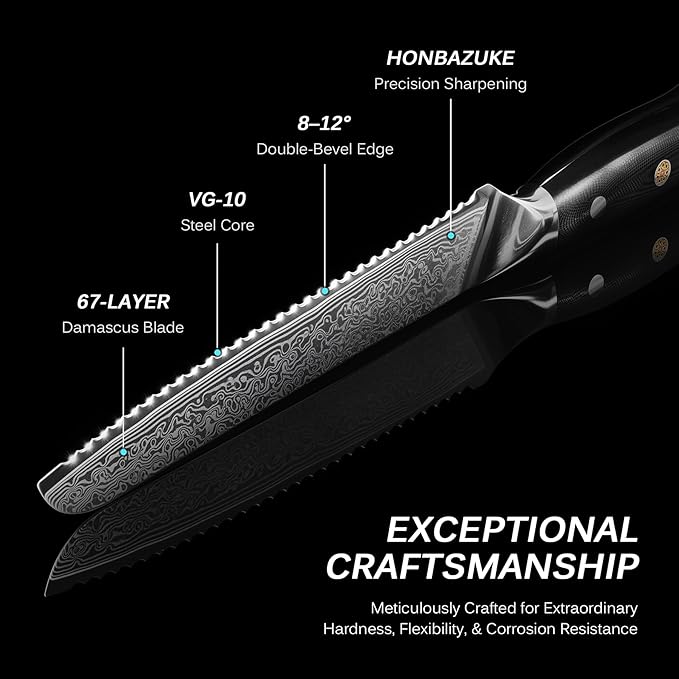 KYOKU Serrated Bread Knife - 8" - Shogun Series - Japanese Style VG10 Steel Core Damascus Blade - with Sheath & Case