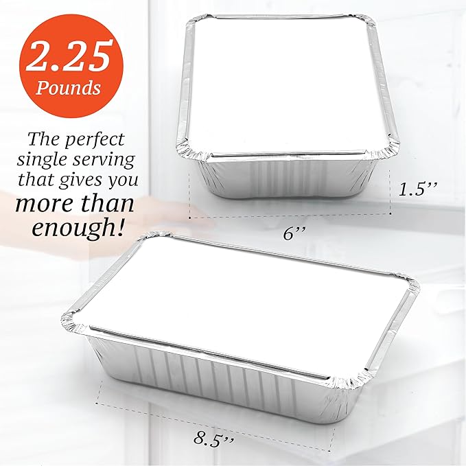110 Pack - 2.25LB Aluminum Pans with Cardboard Lids - To go Foil Containers with Lids - Disposable Food Containers - Foil Take Out - Meal Prep Trays Foil Tins Freezer Meals Comercial