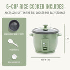 GreenLife Rice Cooker with Removable PFAS-Free Ceramic Nonstick Pot, 3-Cups Uncooked/6-Cups Cooked, Grains & Oatmeal Multicooker, Compact One-Switch Design, Auto Keep Warm, Easy Clean, Sage Green