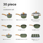 30 Piece Pots and Pans Set Non Stick, Granite Induction Cookware Sets, Nonstick Kitchen Cookware Sets, Non Toxic Cookware Set with Frying Pans and Saucepan, Kitchen Pots and Pans Set, Green