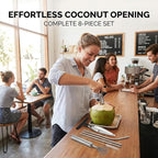 Coconut Opener Tool, 8-Piece Coconut Cutter Set with Stainless Steel Openers and Grater for Easy Coconut Preparation, Includes 4 Straws and Cleaning Brush for Complete Coconut Experience