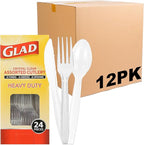 Glad Crystal Clear Assorted Plastic Cutlery Forks - Heavy Duty Disposable Silverware for Tabletop - Forks, Knives, Spoons, 24 Count - 12 Pack