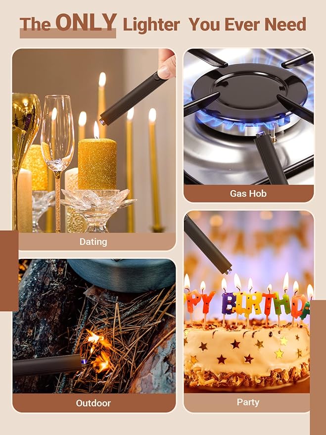 Candle Lighter Stocking Stuffers for Women Men, Electric Candle Lighter USB Rechargeable Graduation Gifts for Him Wife Grandma Girlfriend Safety Lock Long Lighters for Grill Home Kitchen BBQ Camping