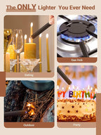 Candle Lighter Stocking Stuffers for Women Men, Electric Candle Lighter USB Rechargeable Graduation Gifts for Him Wife Grandma Girlfriend Safety Lock Long Lighters for Grill Home Kitchen BBQ Camping