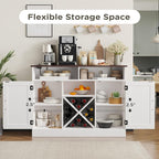 MHOM Farmhouse Coffee Bar Cabinet with Prower Outlets, Rustic Liquor Cabinet with Wine Rack, Wooden Wine Cabinet for Dining Room & Living Room, White
