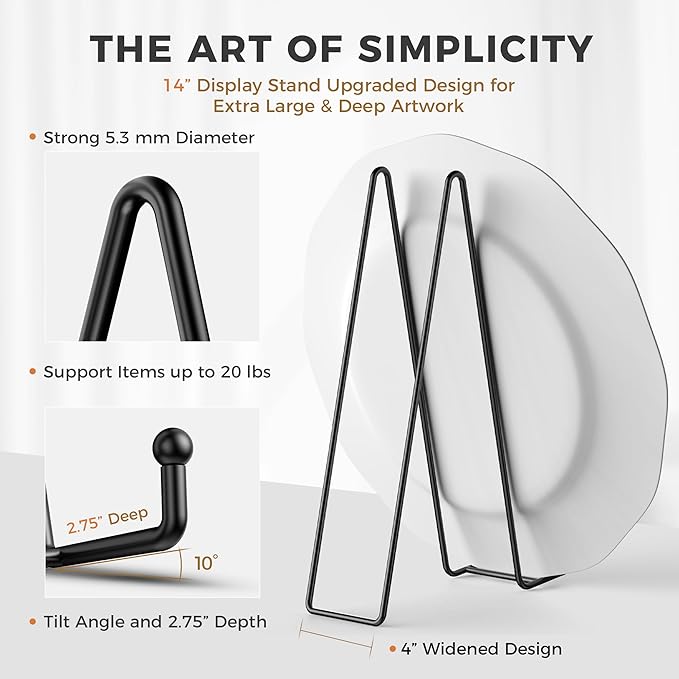 TR-LIFE 14 Inch Heavy Duty Plate Stand (4 Pack) - Metal Display Easel for Large Plates, Platters, Picture Frames, Signs, and Posters