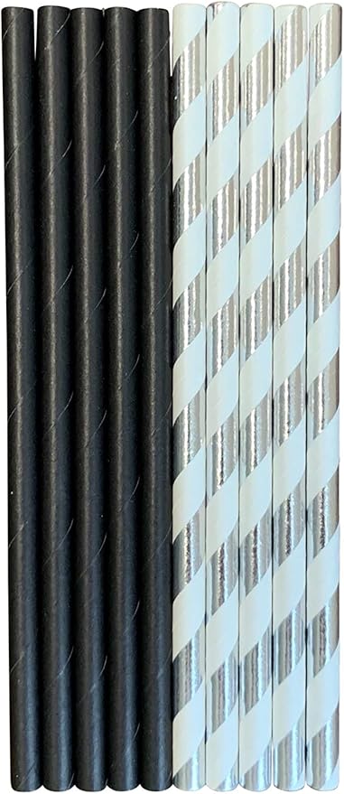 5,000 Count | Kingseal FSC Certified Paper Cocktail Drinking Straws, Stirrer, Unwrapped, BLACK, 5.75 Inch Length x 6mm Diameter, "Jumbo" Size, Biodegradable, Earth Friendly, Bulk Pack - 10 Boxes x 500