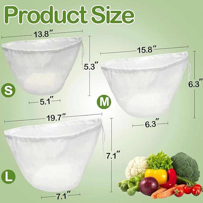 5 Pack Reusable Fine Mesh Cheesecloth Bags for Straining, 20‘’x7‘’ Bowl-Shaped Food Filter Bag, Great for Nut Milk, Juice, Soy Milk, Nylon Juicer Bags(L)