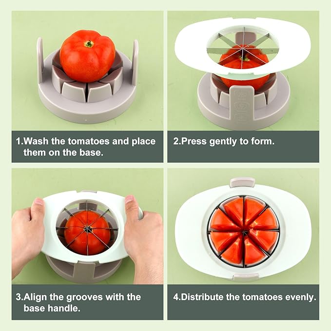 Fruit Cutter Slicer, 4 in 1 Apple Corer Remover Green 430 Stainless Steel Tomato Wedges Vegetable Cutter 8 Slices Multifunctional Kitchen Tool for Fruit & Vegetable Cutting