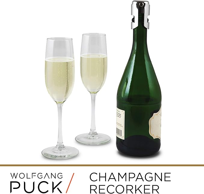 Wolfgang Puck 6-Piece Wine Tool Set with Wine Opener, Aerator, Wine Stopper, and Champagne Recorker, 2 Replacement Corkscrews, Chrome Finish, Arrives in Gift Box