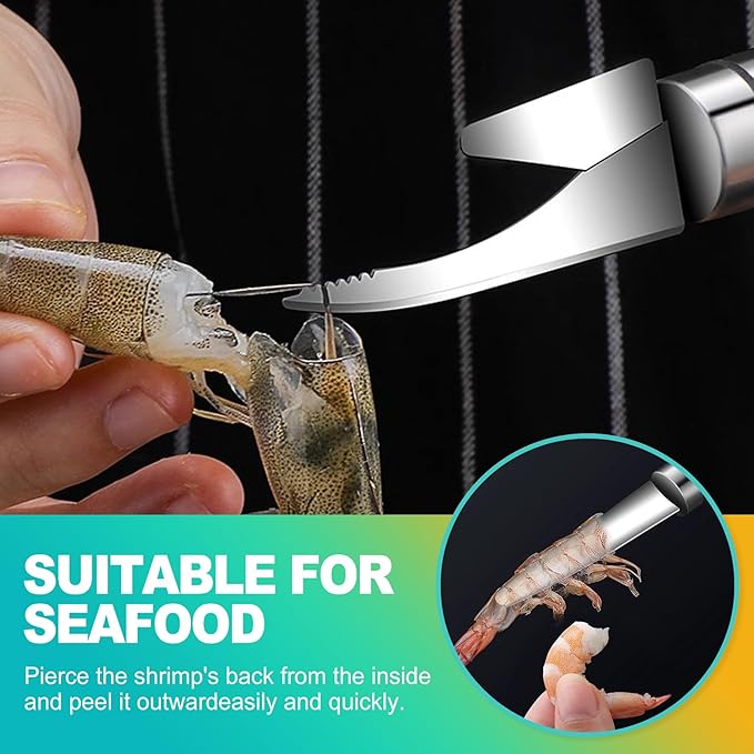 2 Pack Stainless Steel Shrimp Peeler and Deveiner Tool, Multifunctional Shrimp Cleaner Knife for Effortless Seafood Prep, Professional Shrimp Cleaning Gadget for Home Kitchen