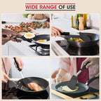 Unicook 4 Pack Flexible Silicone Spatula, Turner, 600F Heat Resistant, Ideal for Flipping Eggs, Burgers, Crepes and More, Black