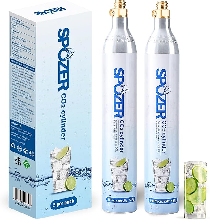 60L CO2 Cylinder for SodaStream, CO2 Canister Threaded Cylinders Compatible w/All Threaded 'Screw-In' Soda Makers, FIZZ, ONE TOUCH, JET, etc. - Set of 2
