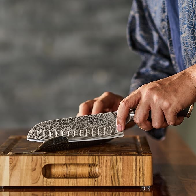KYOKU Santoku Knife - 7" - Shogun Series - Japanese VG10 Steel Core Forged Damascus Blade - with Sheath & Case