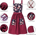 Pinknoke Vintage Pinafore Apron Dress for Women with Pockets Cute Floral Chef Aprons for Kitchen Cooking Baking Gardening