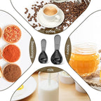 Safring Stainless steel coffee scoop 2-piece set (1 tbsp, 2 tbsp) durable Tablespoon, ergonomic measuring spoon, Suitable for small and large jars，short-handled spoon (Black)