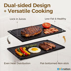 Reversible Cast Iron Griddle, 16.75" x 9.5" Stove Top Griddle Reversible Griddle Plate, Rectangular Flat and Ribbed Stovetop Griddle, Double Burner Flat Top Griddle Pan for Gas Grill