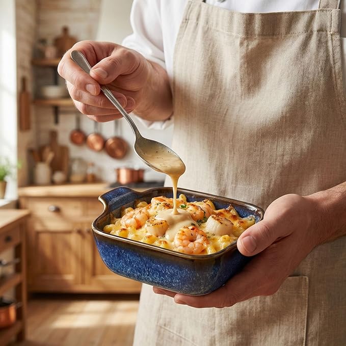 Ceramics Au Gratin baking Dishes Set of 4, Baking Tray Bake ware, 10.5 oz Ramekins, for Pie Pan, Appetizer, Tart, Dessert, Quiche, Oven Small dish, individual dishes, Square 7.3 Inch