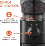 Ollygrin Coffee Grinder Electric, Conical Burr Coffee Bean Grinder with 30 Grind Settings