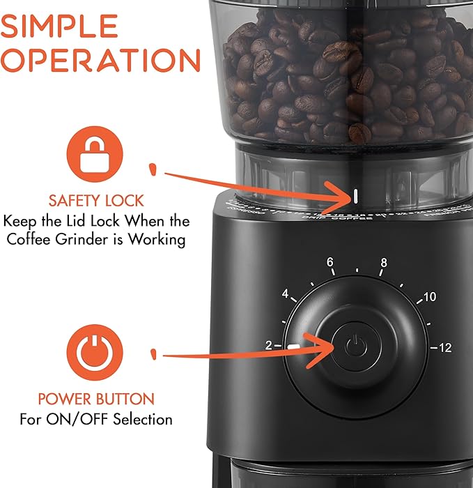 Ollygrin Coffee Grinder Electric, Conical Burr Coffee Bean Grinder with 30 Grind Settings