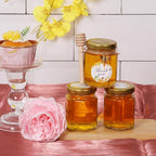 BIGIVACA 3 oz Hexagon Mini Glass Honey Jars with Wood Dippers,48 Pack Small Honey Jars with Gold Lids,Bee Pendants,Jutes,Bee Stickers,Perfect for Baby Shower,Wedding Favors,Party Favors